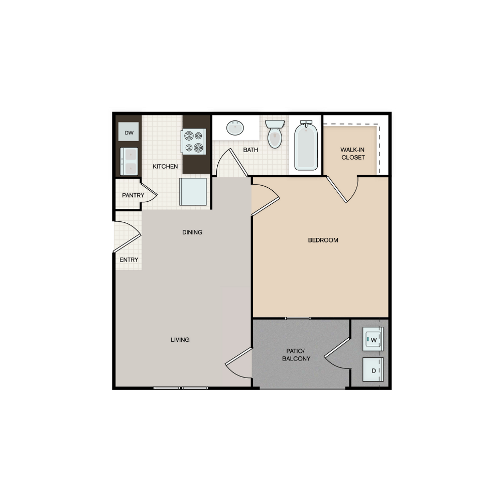 The Avalon Apartments Plan A 1 bed, 1 bath floorplan