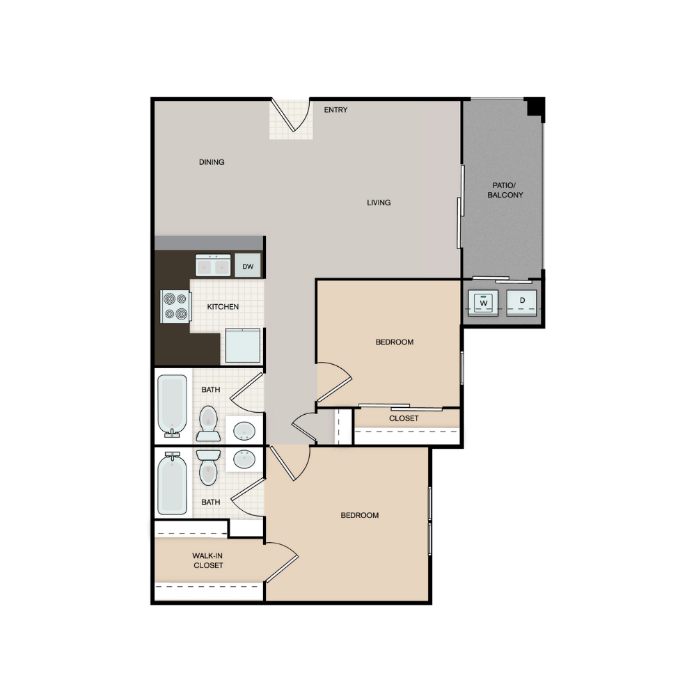 The Avalon Apartments Plan C 2 bed, 2 bath floorplan